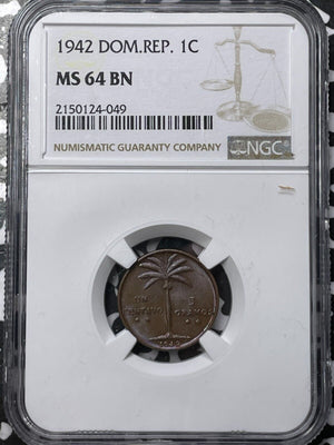 1942 Dominican Republic 1 Centavo NGC MS64BN Lot#G6880 Choice UNC!