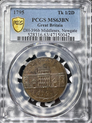 1795 G.B. Middlesex Newgate Prison 1/2 Penny Conder Token PCGS MS63BN Lot#G5527