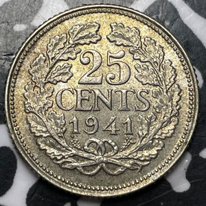 1941 Netherlands 25 Cents Lot#D6156 Silver!