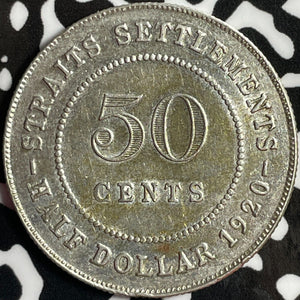 1920 Straits Settlements 50 Cents Lot#D5082 Silver! Nice!
