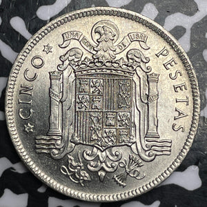 1949 (49) Spain 5 Pesetas Lot#D2707 High Grade! Beautiful! Low Mintage
