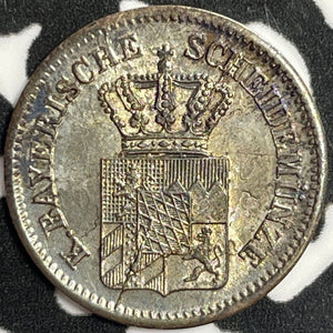 1870 Germany Bavaria 1 Kreuzer Lot#M9578 Silver! High Grade! Beautiful!