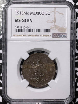 1915-Mo Mexico 5 Centavos NGC MS63BN Lot#G4795 Choice UNC!
