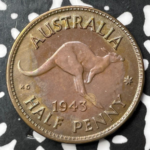 1943 Australia 1/2 Penny Half Penny Lot#D1794 High Grade! Beautiful!