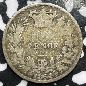 1864 Great Britain 6 Pence Sixpence Lot#D2766 Silver! Die#20