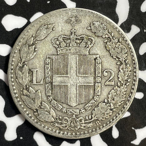 1882-R Italy 2 Lire Lot#M9107 Silver!