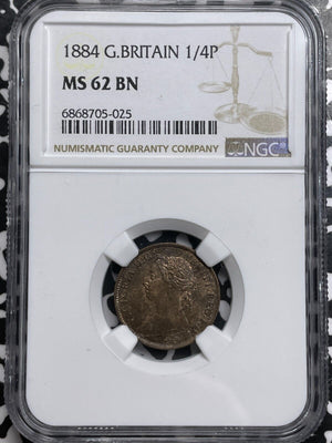 1884 Great Britain Farthing NGC MS62BN Lot#G6580 Nice UNC!