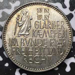 1952 Switzerland Glarus 600th Ann. of Confederation Medal Lot#D4078 Silver! 33mm