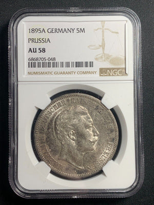 1895-A Germany Prussia 5 Mark NGC AU58 Lot#G6581 Large Silver!