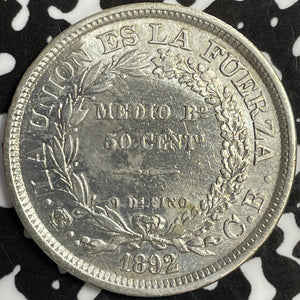 1892 Bolivia 50 Centavos Lot#M9482 Silver! Nice Detail, Cleaned