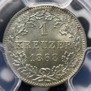 1868 Germany Wurttemberg 1 Kreuzer PCGS MS67 Lot#G6240 Gem BU! Top Graded!