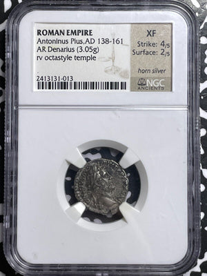 (138-161 AD) Ancient Rome Antoninus Pius AR Denarius NGC XF Lot#G6696 Silver!