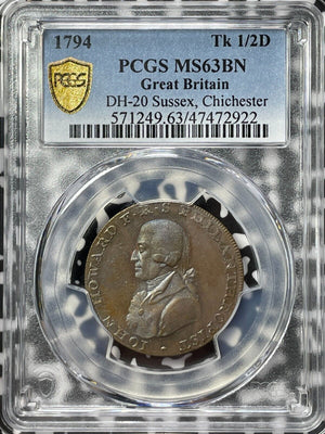 1794 G.B. Sussex Chichester 1/2 Penny Conder Token PCGS MS63BN Lot#G5181 DH-20