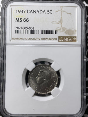 1937 Canada 5 Cents NGC MS66 Lot#G6409 Gem BU! Top Graded!