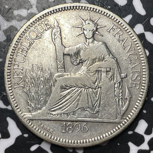 1896-A French Indo-China 1 Piastre Lot#JM6771 Large Silver Coin!