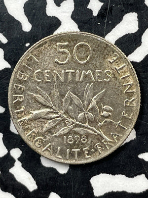 1898 France 50 Centimes Lot#M2791 Silver! High Grade! Beautiful!