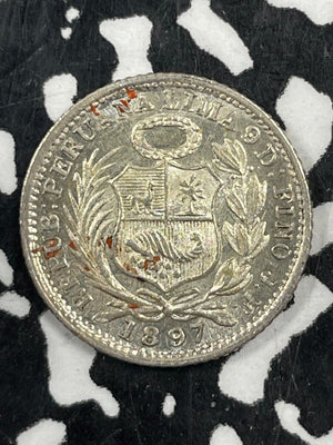 1897 Peru 1/2 Dinero Half Dinero Lot#M2163 Silver! High Grade! Beautiful!