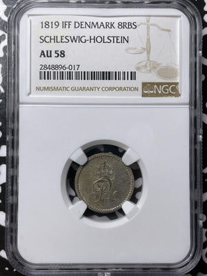 1819-IFF Denmark Schleswig-Holstein 8 Schilling NGC AU58 Lot#G6492 Silver!