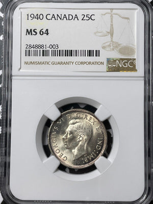 1940 Canada 25 Cents NGC MS64 Lot#G6434 Silver! Choice UNC!