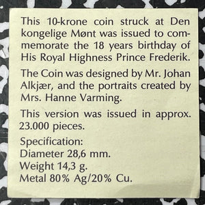 1986 Denmark 10 Kroner (27 Available) (1 Coin Only)  Silver! W/ Box & COA