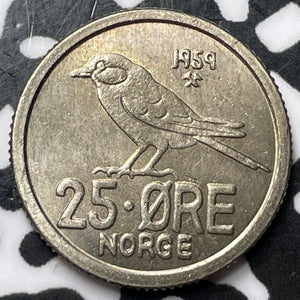 1959 Norway 25 Ore Lot#D5269 High Grade! Beautiful!