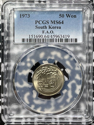 1973 South Korea 50 Won PCGS MS64 (9 Available) Choice UNC! (1 Coin Only) F.A.O.