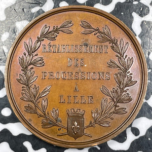 1852 France Lille Gloire A Dieu Medal Lot#JM6342 36mm
