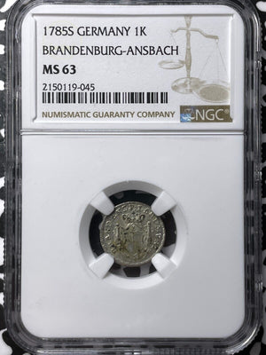 1785-S Germany Brandenburg-Ansbach 1 Kreuzer NGC MS63 Lot#G6755 Choice UNC!