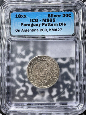 18xx Paraguay 20 Centavos Pattern ICG MS65 Lot#G6527 Silver! Gem BU! KM#PnC37