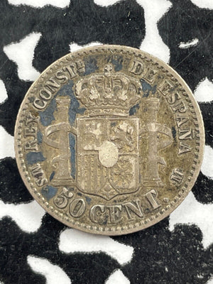 1880 Spain 50 Centimos Lot#M2519 Silver!
