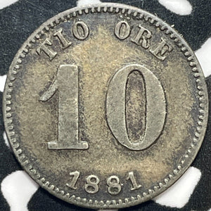 1881 Sweden 10 Ore Lot#M7237 Silver!