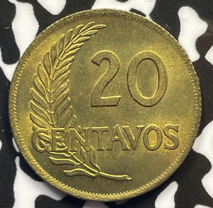 1960 Peru 20 Centavos Lot#M3567 High Grade! Beautiful!