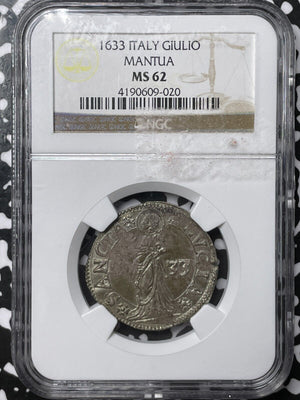 1633 Italy Mantua 1 Giulio NGC MS62 Lot#G6490 Silver! Nice UNC!