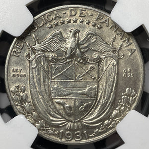 1931 Panama 1/4 Balboa NGC AU58 Lot#G6825 Silver! Key Date!
