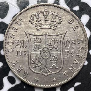 1885 Spanish Philippines 20 Centimos Lot#D2713 Silver! Nice!