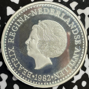 1982 Netherlands Antilles 50 Gulden Lot#M9529 Large Silver Coin! Proof!