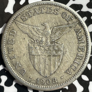 1908-S U.S. Philippines 1 Peso Lot#D5153 Large Silver Coin! Cleaned