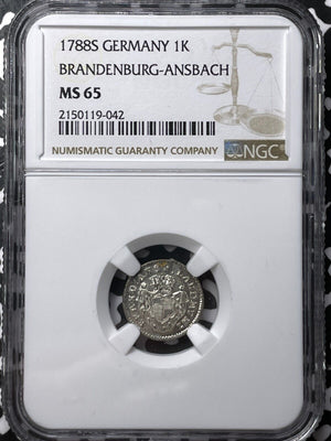 1788-S Germany Brandenburg-Ansbach 1 Kreuzer NGC MS65 Lot#G6757 Gem BU!