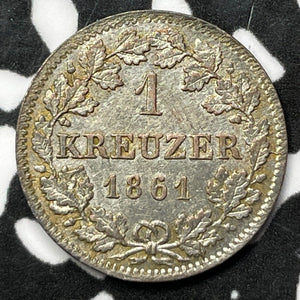 1861 Germany Bavaria 1 Kreuzer Lot#M9798 Silver! High Grade! Beautiful!