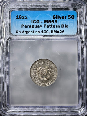 18xx Paraguay 5 Centavos Pattern ICG MS65 Lot#G6529 Silver! Gem BU! KM#PnA37