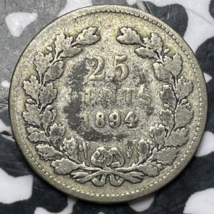 1894 Netherlands 25 Cents Lot#D4499 Silver!