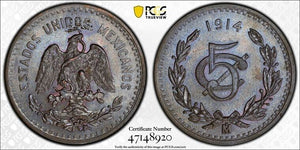1914-Mo Mexico 5 Centavos PCGS MS64BN Lot#G5422 Choice UNC!