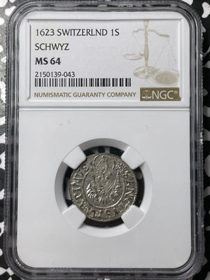 1623 Switzerland Schwyz 1 Schilling NGC MS64 Lot#G6832 Choice UNC!