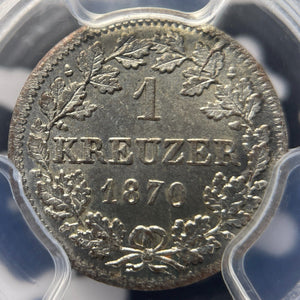 1870 Germany Bavaria 1 Kreuzer PCGS MS67 Lot#G6325 Gem BU! Solo Finest!