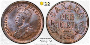 1934 Canada Small Cent PCGS MS64BN Lot#G4997 Choice UNC!