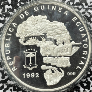 1992 Equatorial Guinea 7000 Francs 16.39 Oz Lot#OV522 Silver! 1700 Minted, Lions