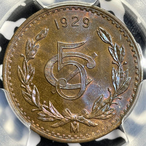 1929-Mo Mexico 5 Centavos PCGS MS65BN Lot#G5007 Gem BU!
