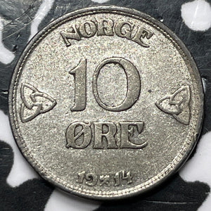 1914 Norway 10 Ore Lot#D3550 Silver! Nice! Better Date
