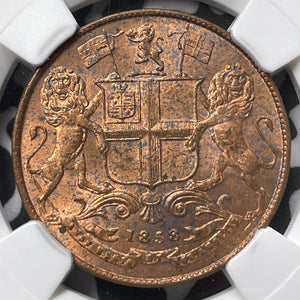 1858 India 1/4 Anna NGC MS63RB Lot#G6815 Choice UNC!