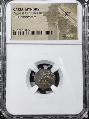 (2nd-1st Centuries BC) Ancient Greece Caria Myndus Hemidrachm NGC XF Lot#G6670